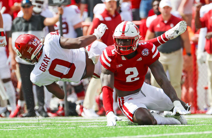 Caleb Tannor and Eric Gray 2022 Nebraska vs Oklahoma football USATSI_19063305