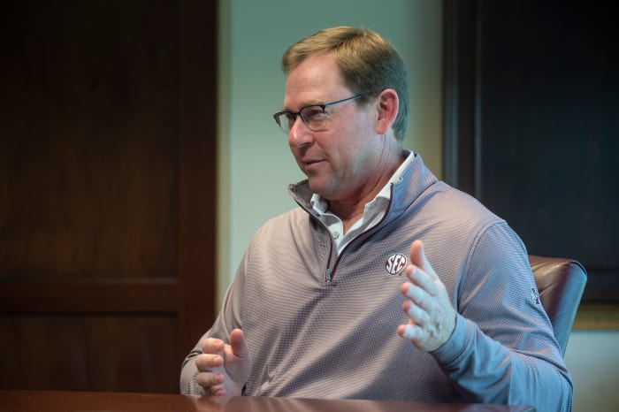 Mississippi State's Athletic Director John Cohen speaks about MSU's 2021 Baseball National Championship Friday, July 2, 2021. Msu Parade And Ceremony18