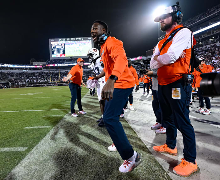 Nov 5, 2022; Starkville, MS, USA; Coach Carnell Williams on the sidelines of a historic game between Auburn and Mississippi State at Davis Wade Stadium . Todd Van Emst / AU Athletics