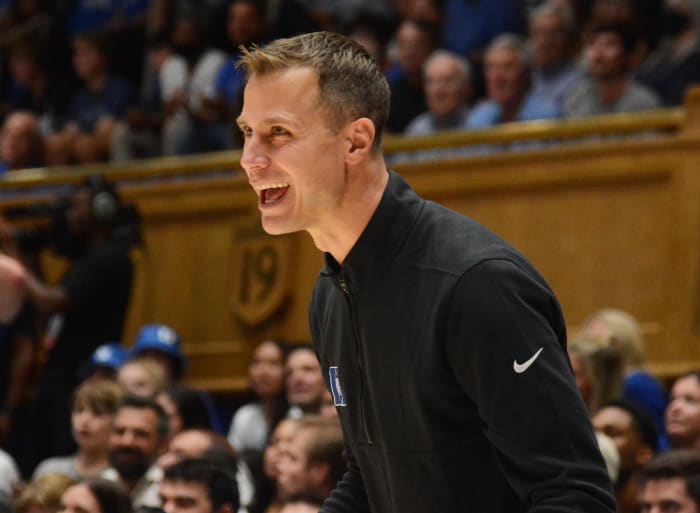 Undefeated Duke basketball head coach gets cold water bath - Sports ...