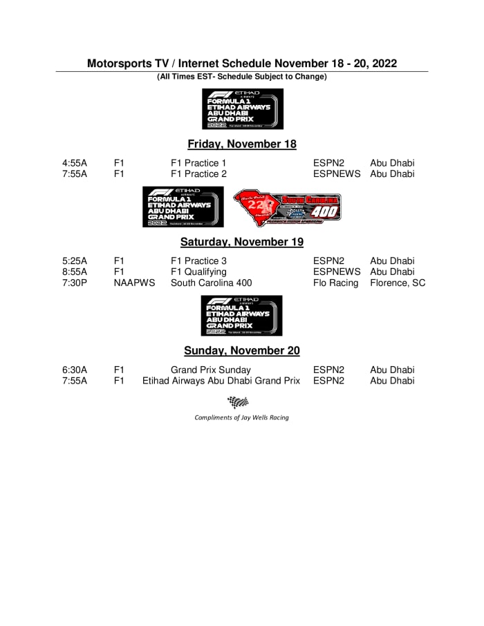 Let's Have One More Lap Around The Track With Our Final Racing Schedule ...