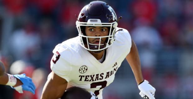 Texas A&M Aggies wide receiver Noah Thomas catches a pass during an SEC college football game.