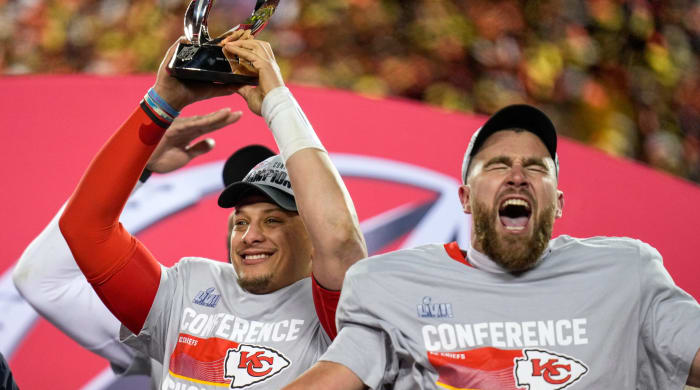 Kansas City Chiefs QB Patrick Mahomes and TE Travis Kelce.