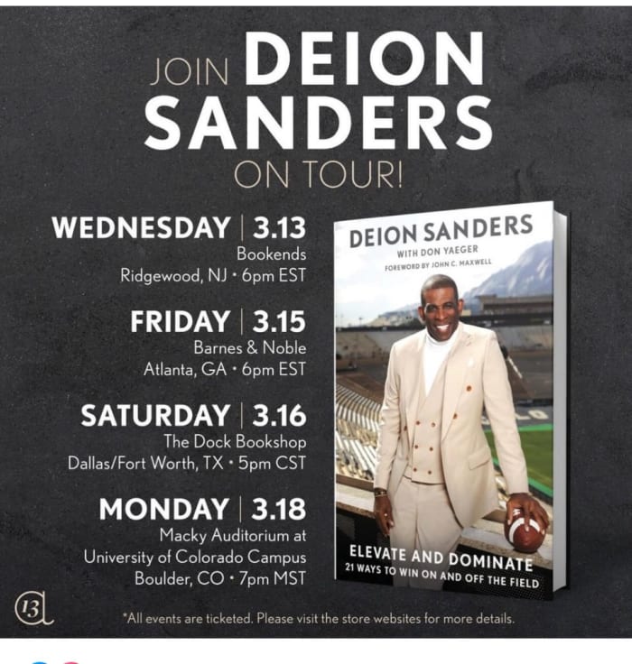 Deion Sanders announces initial book tour stops with photo ops Sports