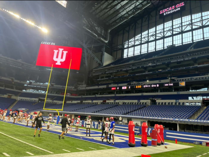 Indiana Football Practices At Lucas Oil Stadium, Nearing Quarterback ...