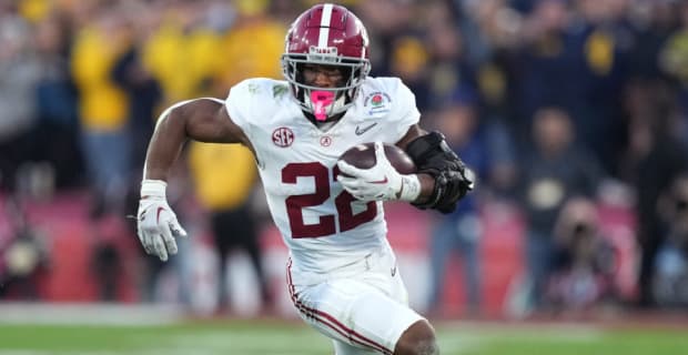 The Alabama Crimson Tide running back Judge Haynes attempted a rush during a college football game in the SEC.