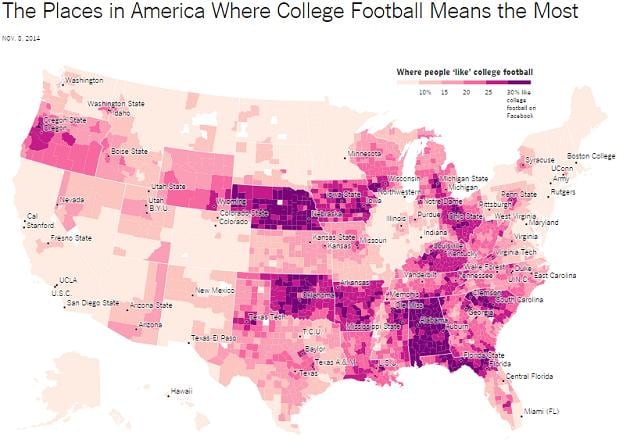New York Times map shows where college football is most popular, mostly ...