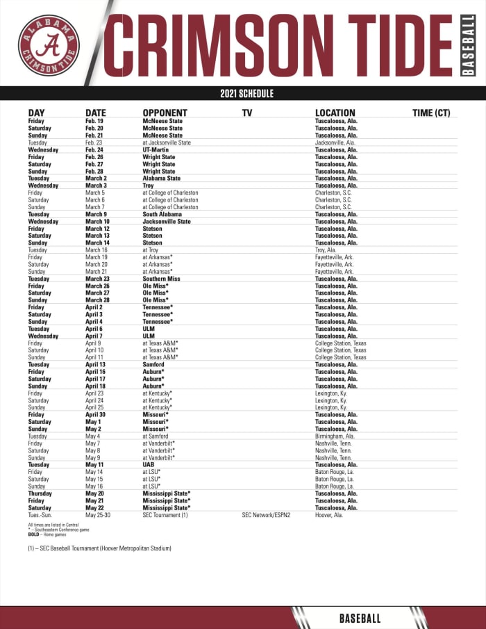 Alabama Baseball Releases 2021 Schedule - Sports ...