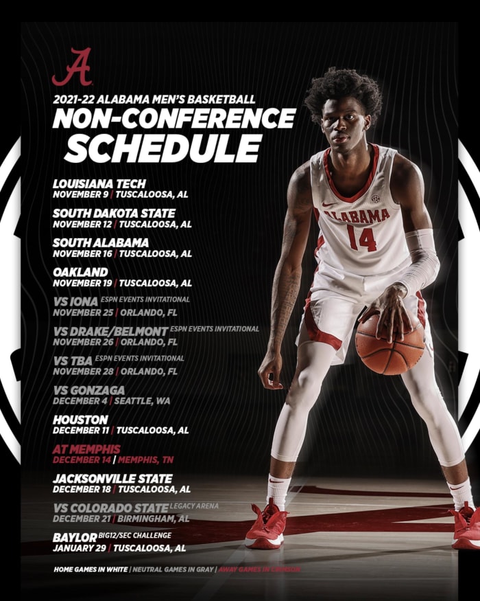 Alabama Men's Basketball Announces 202122 NonConference Schedule