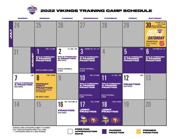 Vikings announce training camp practice dates, details on special