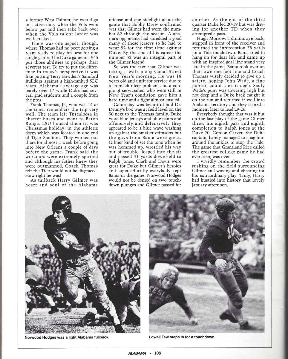 A 1989 Alabama game program story about the 1945 Sugar Bowl, page 2