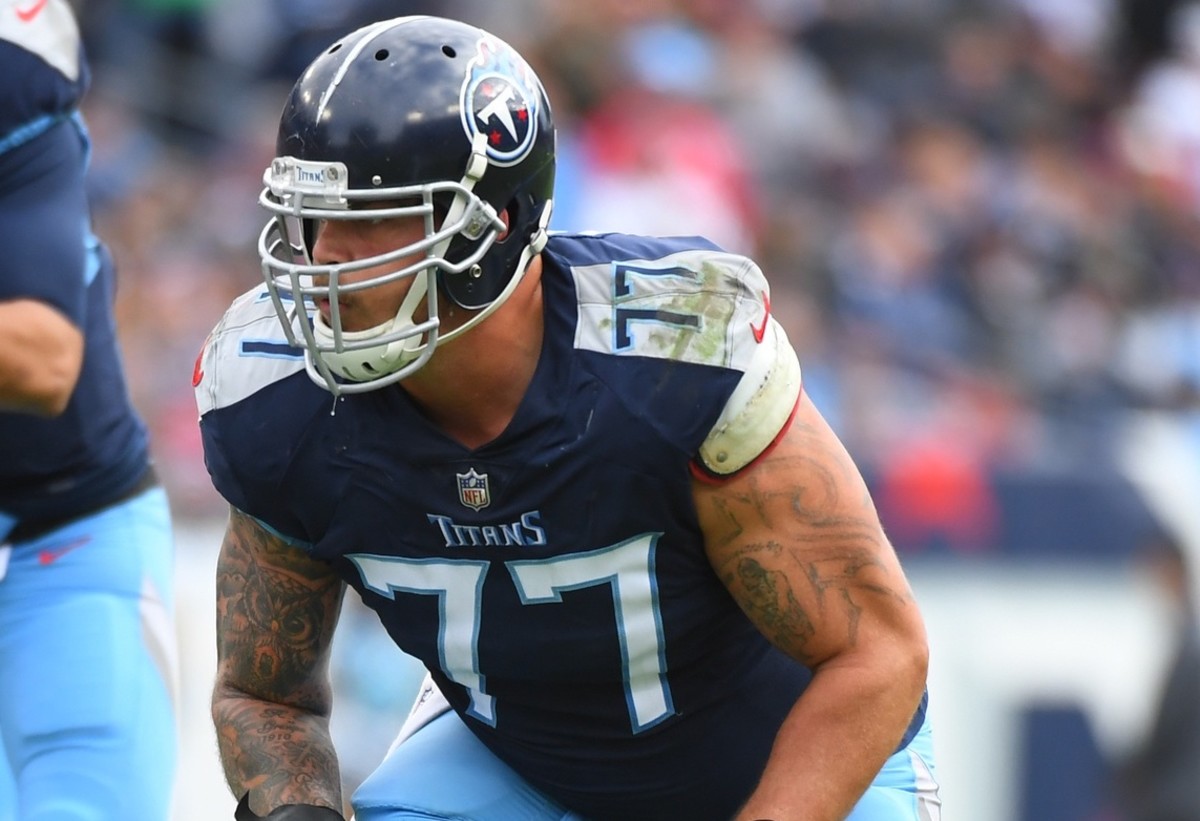 Tennessee Titans offensive tackle Taylor Lewan (77) against the New England Patriots at Nissan Stadium.