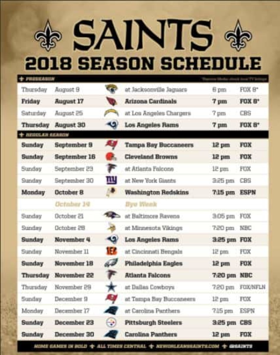 Saints 2018-19 Schedule Breakdown