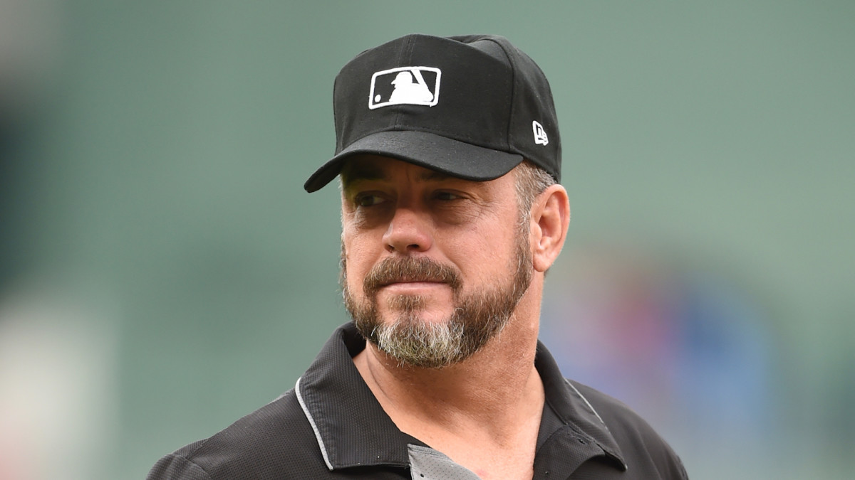 Major League Baseball umpire Rob Drake looks on from the field during  News Photo - Getty Images