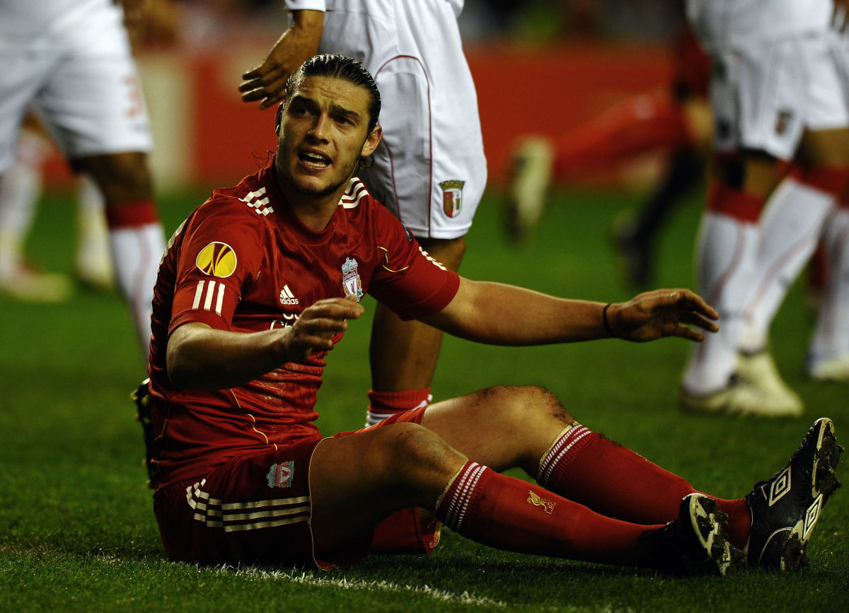 Liverpool's Andy Carroll appeals to the