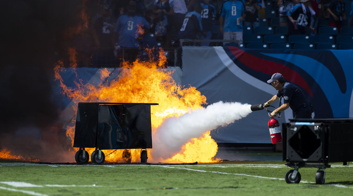 Fire erupts on field before game between Colts and Titans in Tennessee