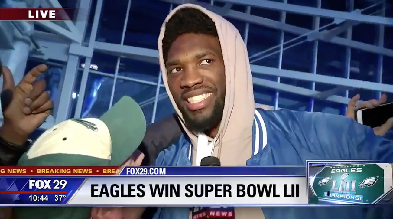 Joel Embiid crashes Philadelphia local news report after Eagles