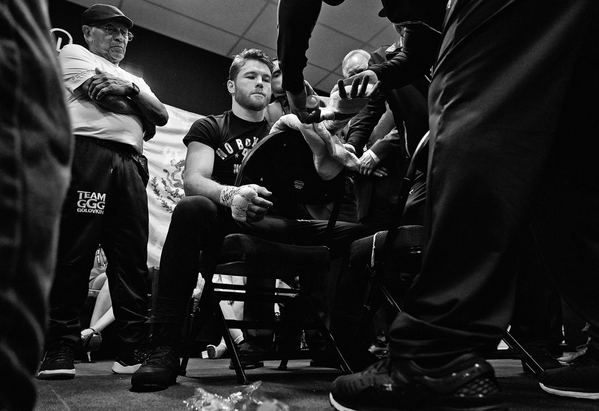Canelo Alvarez getting his hands wrapped before a fight against Gennady Golovkin for the middleweight world championship at the T-Mobile Arena in Las Vegas