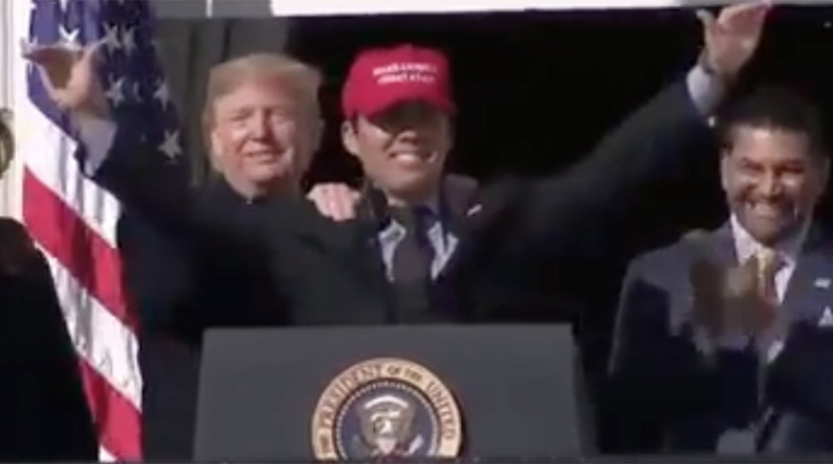 Nationals player wears pro-Trump hat, gets hug