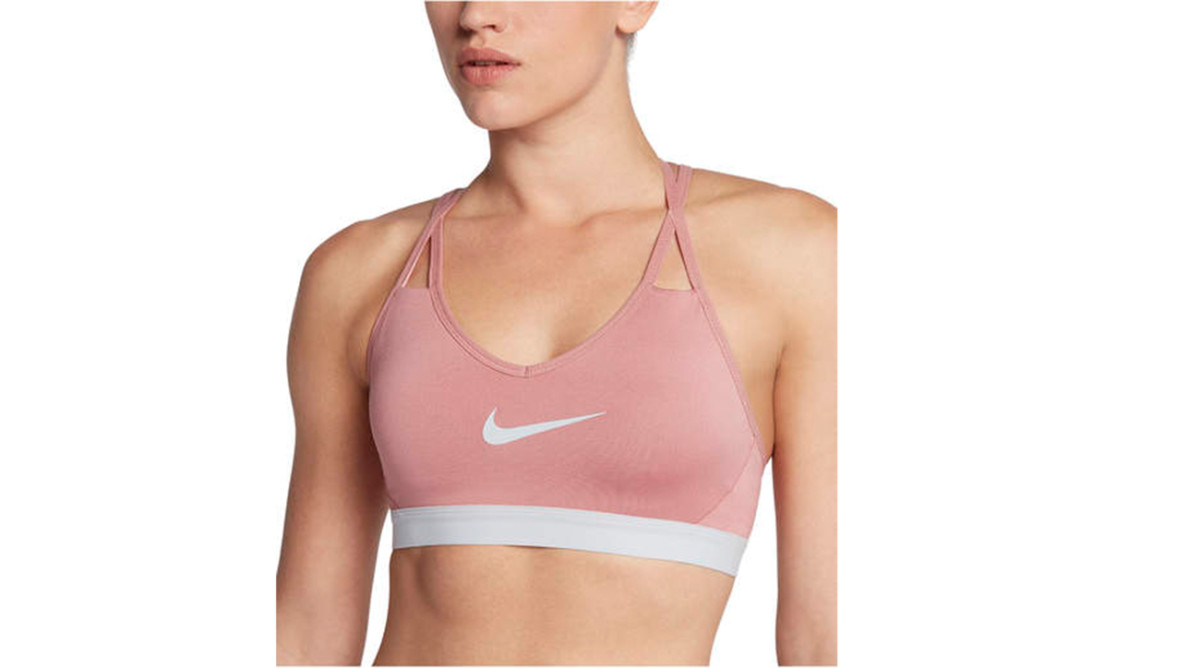 Nike Pro Indy Cooling Gym Bra With Mesh Waistband In Pink