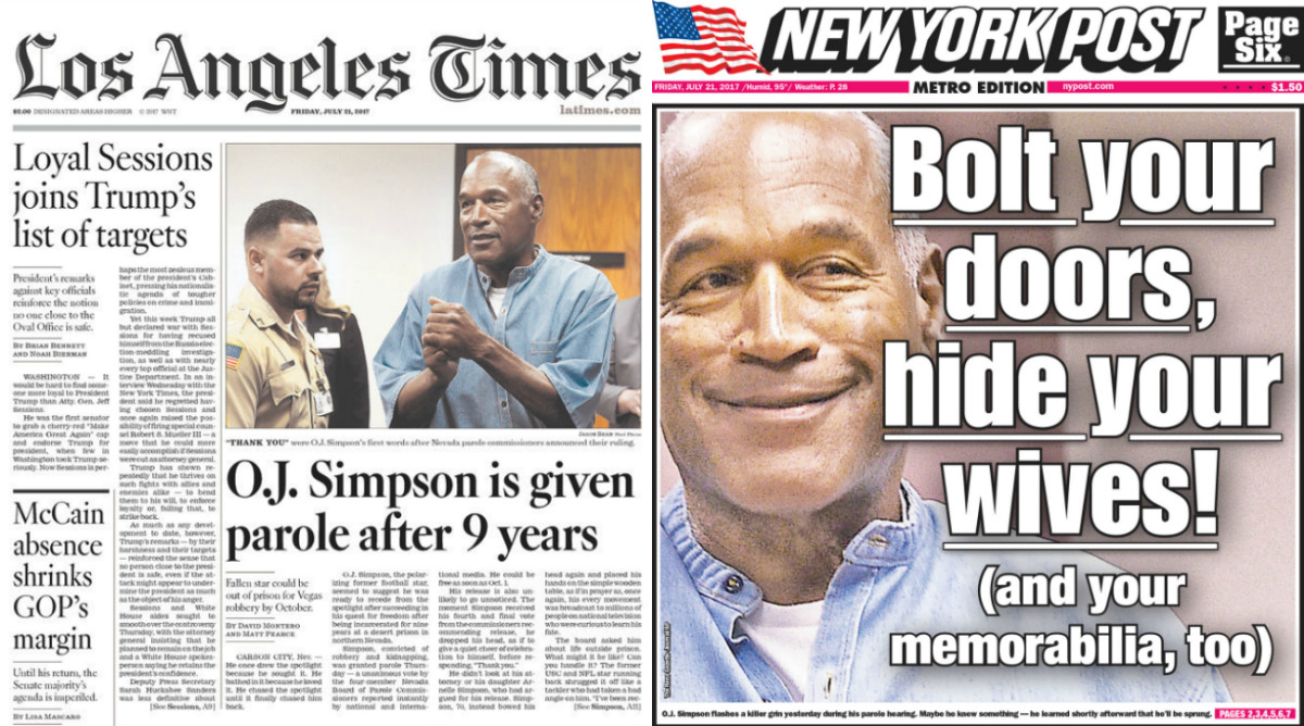 OJ Simpson reaction Newspaper front pages, headlines Sports Illustrated