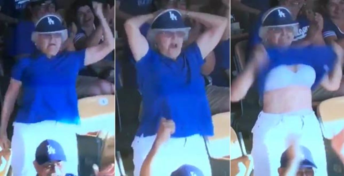 Los Angeles Dodgers' elderly fan flashes crowd: Hot Clicks
