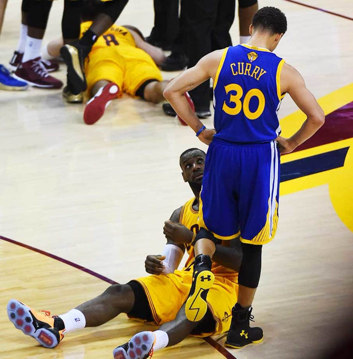 Golden State Warriors guard Stephen Curry (left) and then-Cleveland  Cavaliers forward LeBron James scramble for a loose ball during game 1 of  the 2016 NBA Finals. - WJCT Public Media