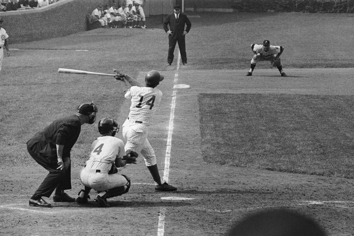 Wrigley Field, Chicago, IL, September 2, 1965 – Mr Cub Ernie Banks hits his  400th career home run
