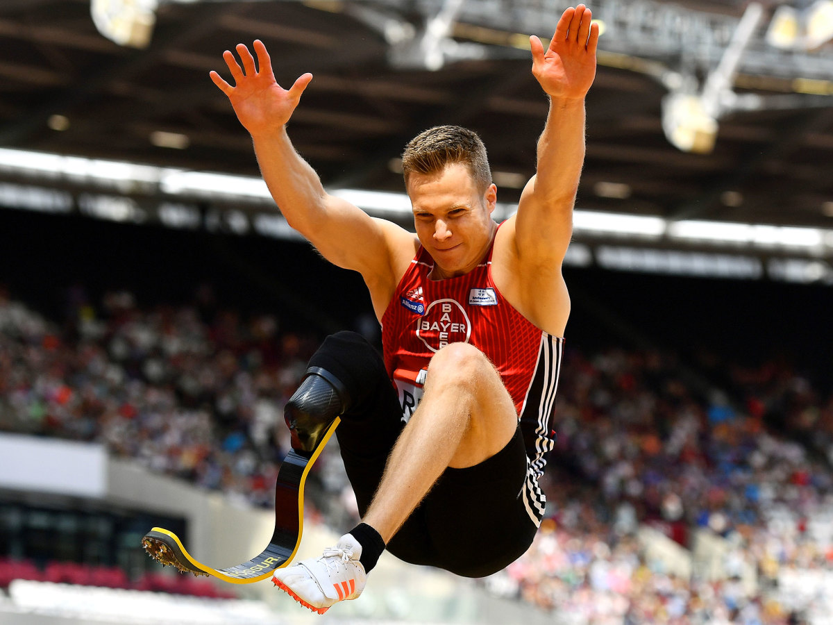 Germany's Markus Rehm jumps at the Muller Anniversary Games.