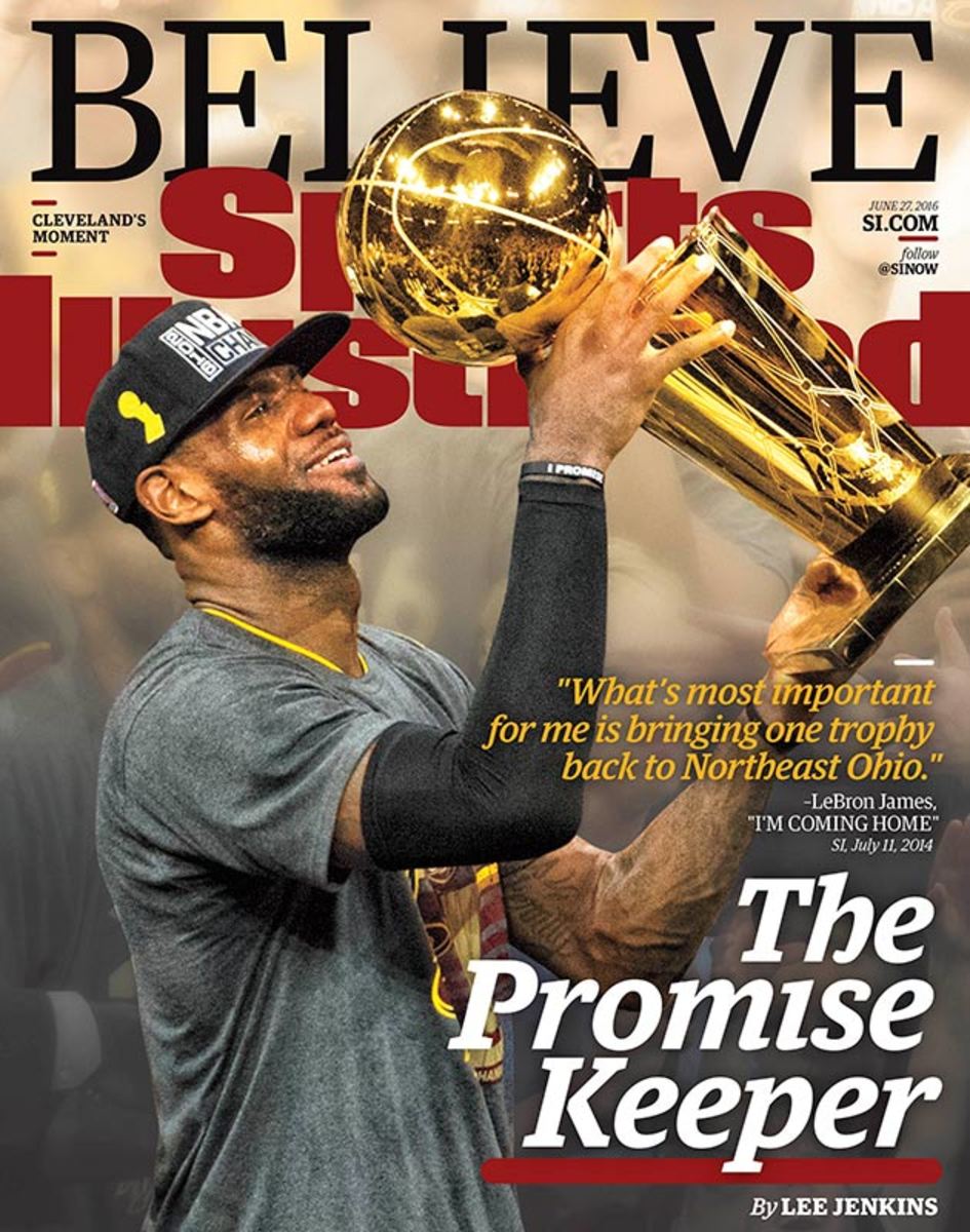 LeBron James with The NBA Championship Trophy Game 7 of The 2016 NBA Finals Sports Photo