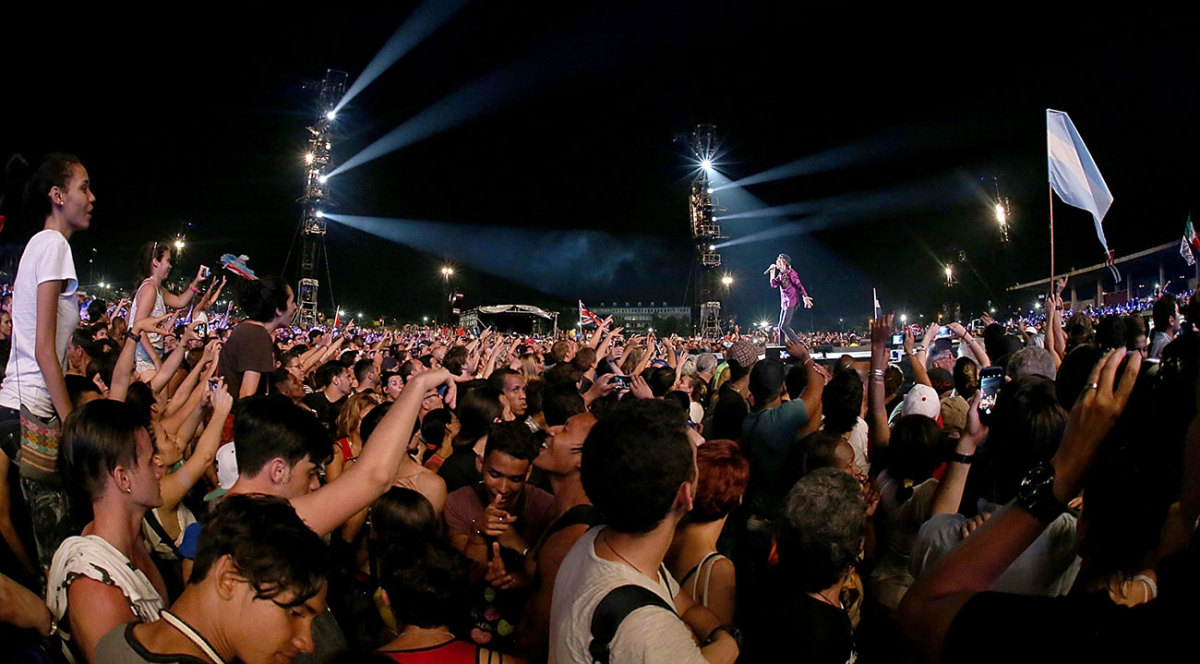 Mick Jagger performing with the Rolling Stones in Havana. 