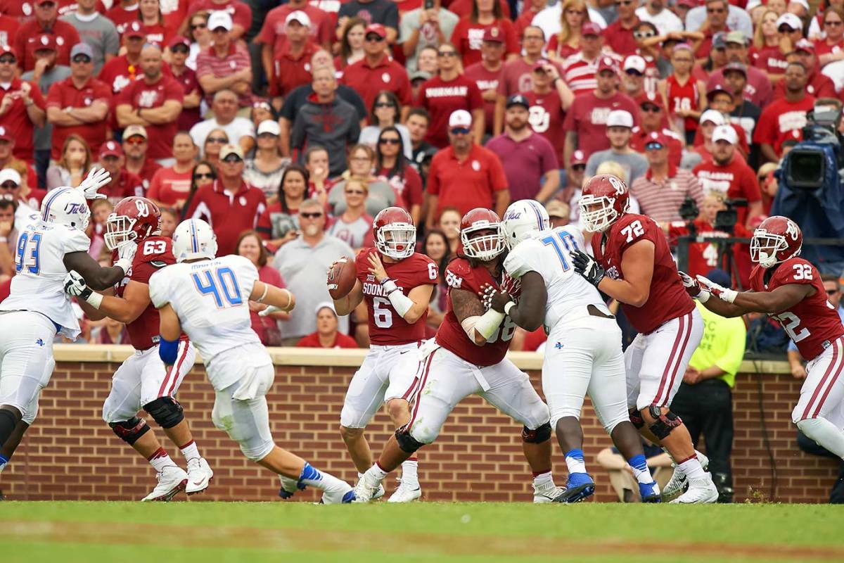 Youth Oklahoma Sooners #6 Baker Mayfield Crimson Football Alumni