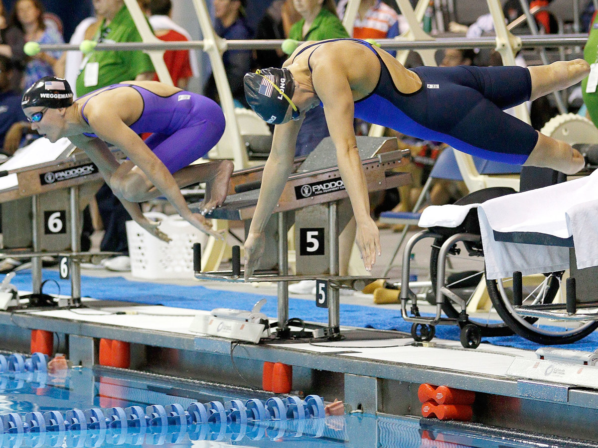 Mallory Weggemann and Jessica Long at the U.S. Paralympic Swimming Trials