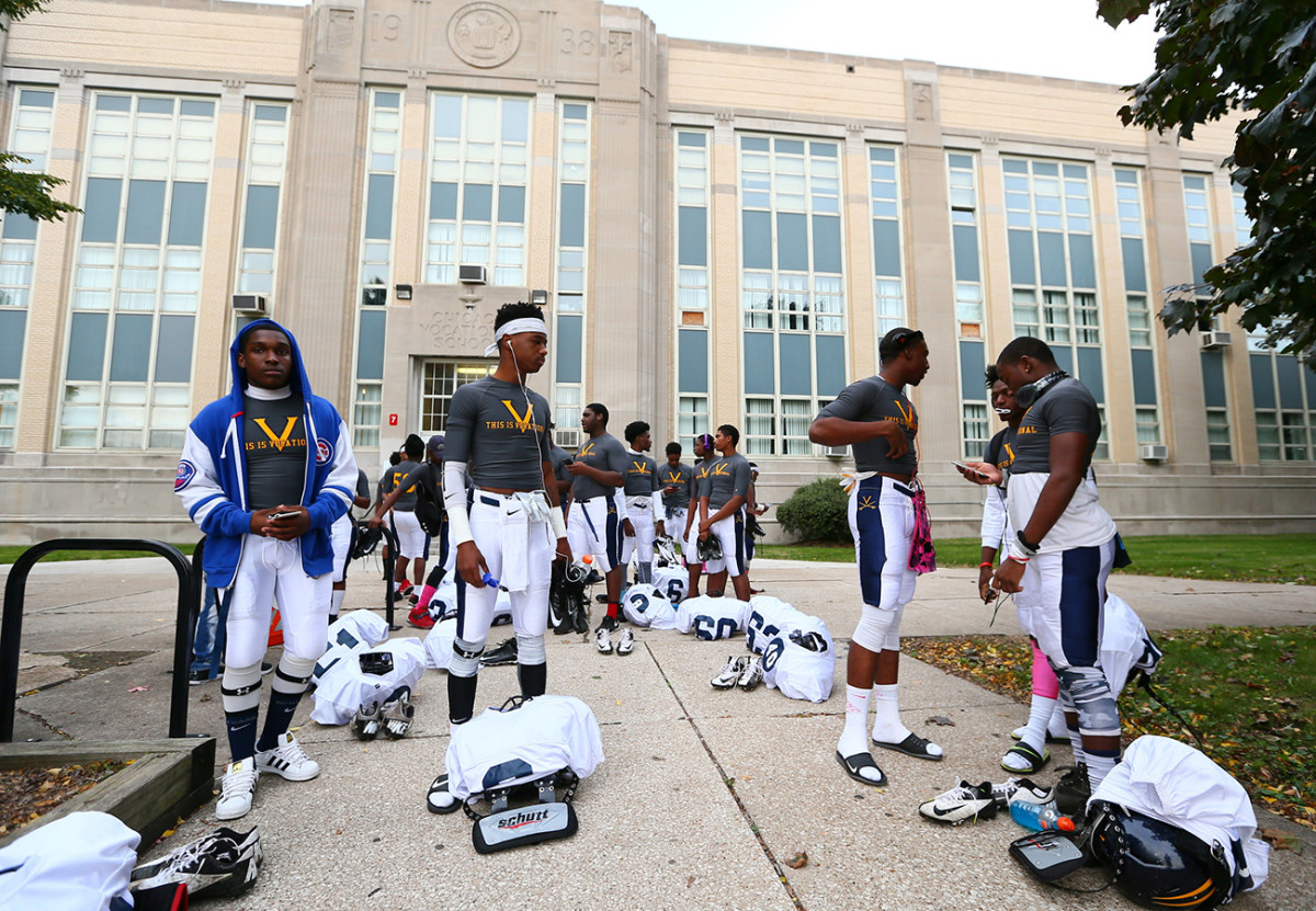 The long wait, outside Chicago Vocational.