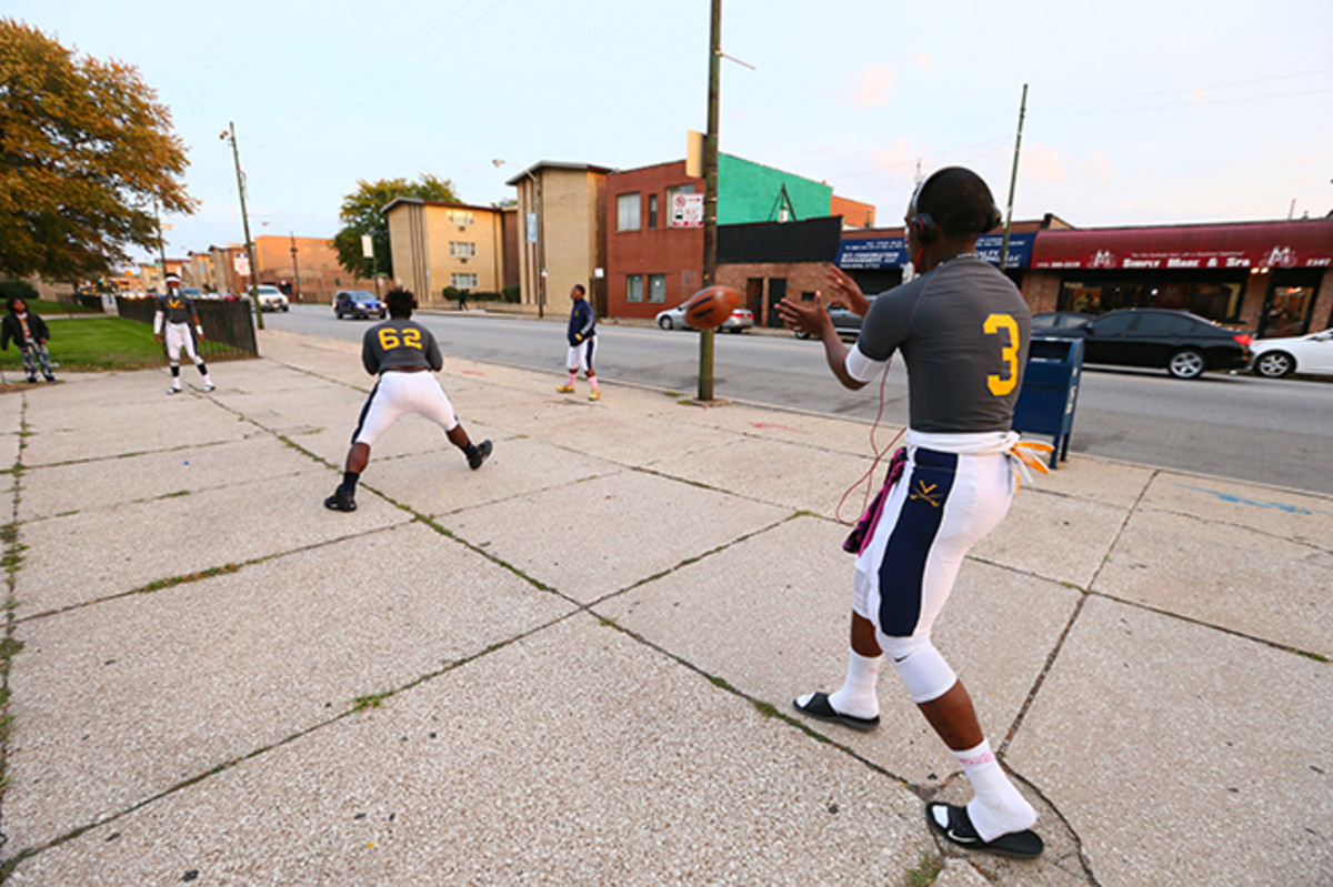 With the bus running late, Coleman took some snaps on the sidewalk.