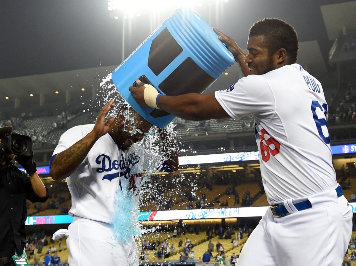 2015-0610-Howie-Kendrick-doused-by-Yasiel-Puig.jpg