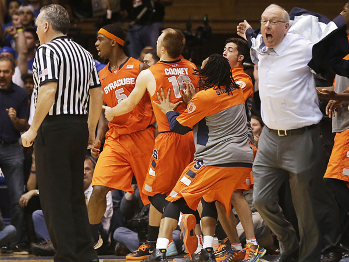 Jim Boeheim completely lost his cool after a controversial charge call on C.J. Fair (5). (Gerry Broome/AP)