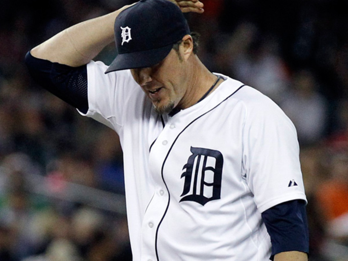 Joe Nathan has a 6.86 ERA and TK blown saves in his first season in Detroit. (Duane Burleson/Getty Images)