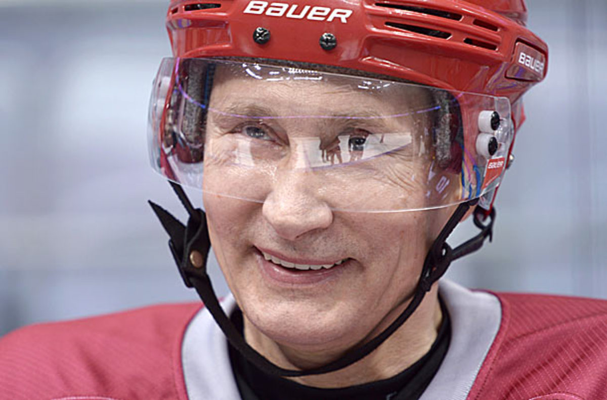 Russian president Vladimir Putin playing hockey