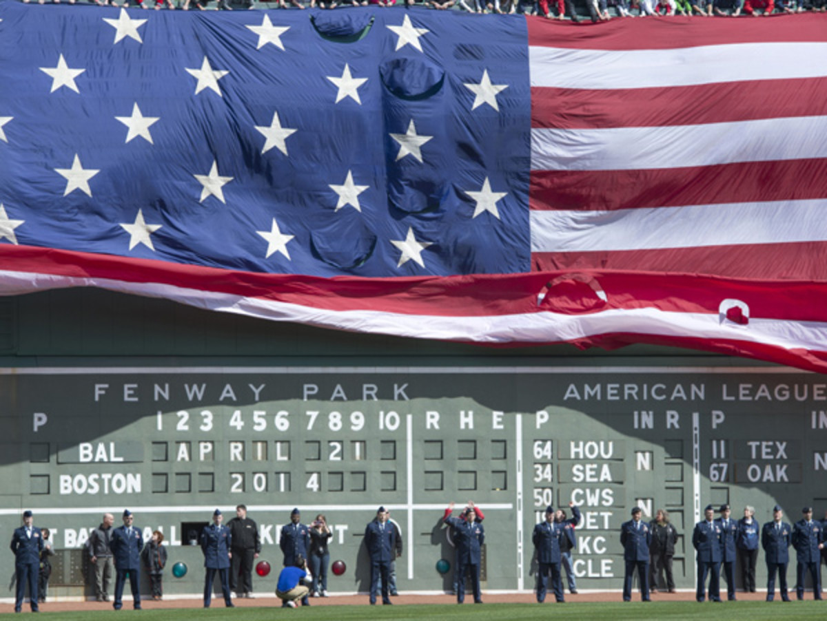 Monday's Patriots' Day game was the first since last year's Boston Marathon bombing. (Michael Ivins/Boston Red Sox/Getty Images)