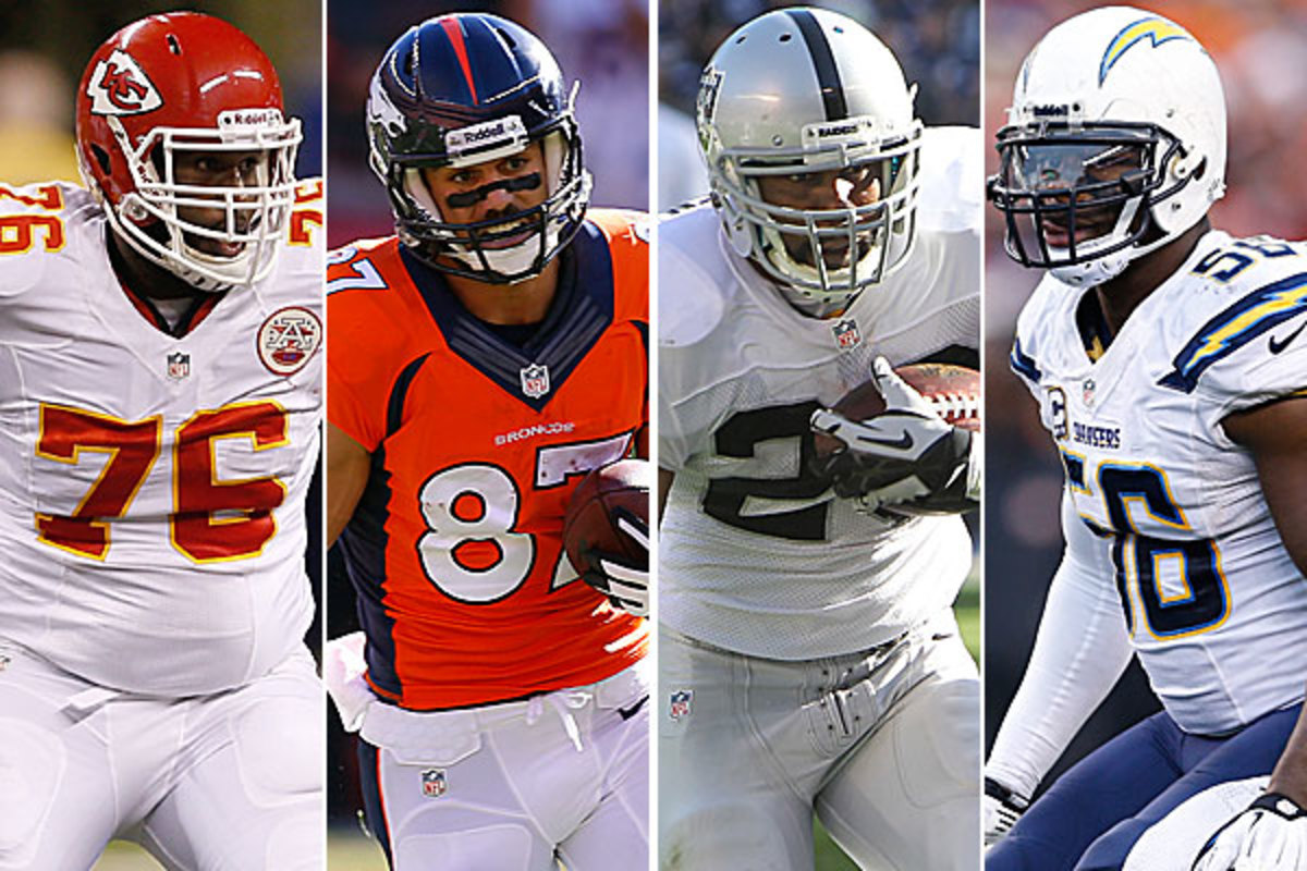 Branden Albert, Eric Decker, Darren McFadden and Donald Butler could all be on new teams. (AP [4])