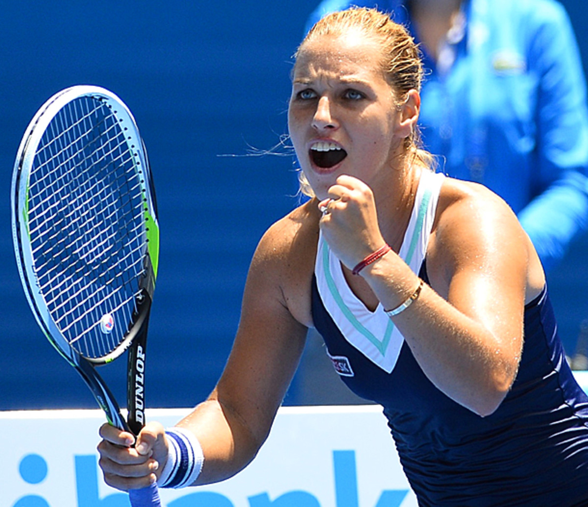 Dominika Cibulkova is in complete shock after beating Maria Sharapova. (SAEED KHAN/AFP/Getty Images)