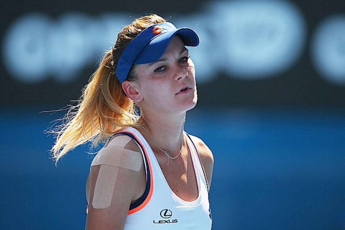 Radwanska didn't win a point on her second serve in the first set. (Mark Kolbe/Getty Images)