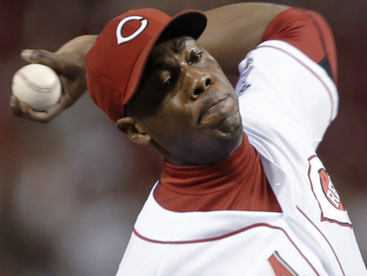 Aroldis Chapman hit in face by a line drive, leaves game on stretcher