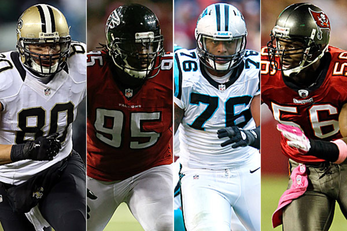 Jimmy Graham, Jonathan Babineaux, Greg Hardy and Dekoda Watson are all must-signs for their current teams. (AP [4])