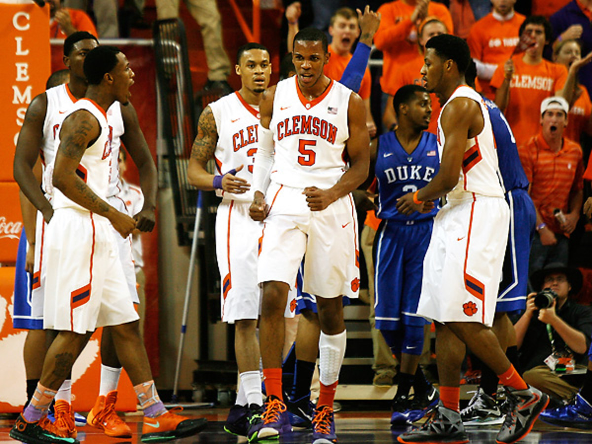 Jaron Blossomgame (5) and Clemson beat up Duke in the second half on Saturday. (Tyler Smith/Getty Images)