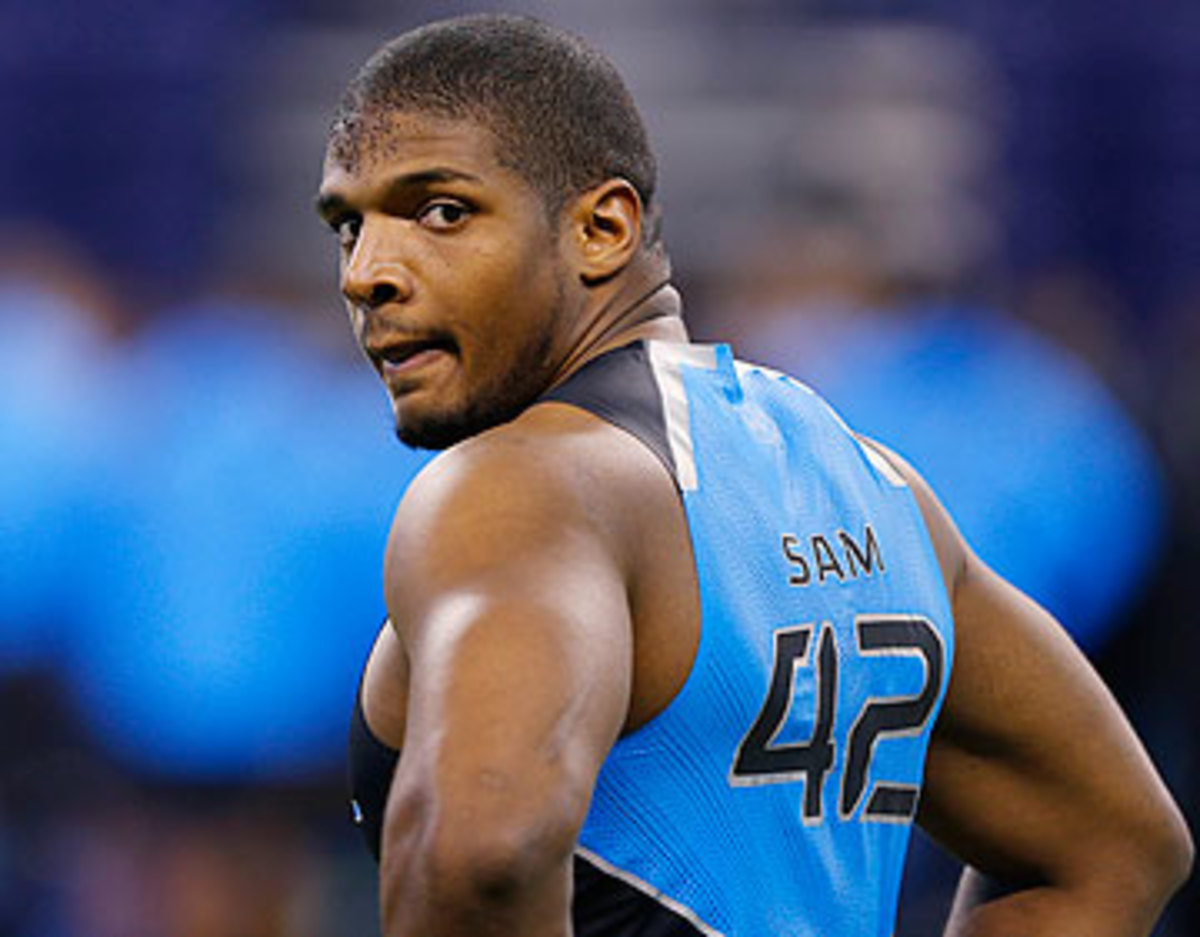 Opinions vary wildly on Michael Sam's draft stock, with some projecting third round and others anticipating he goes completely undrafted. (Chris Lee/AP)