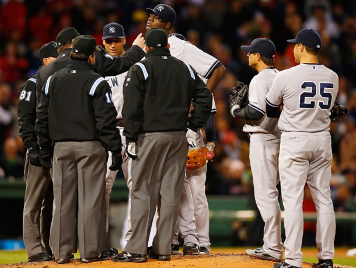 MIchael Pineda was tossed after being inspected for a foreign substance on his neck. (Jared Wickerham/Getty Images)