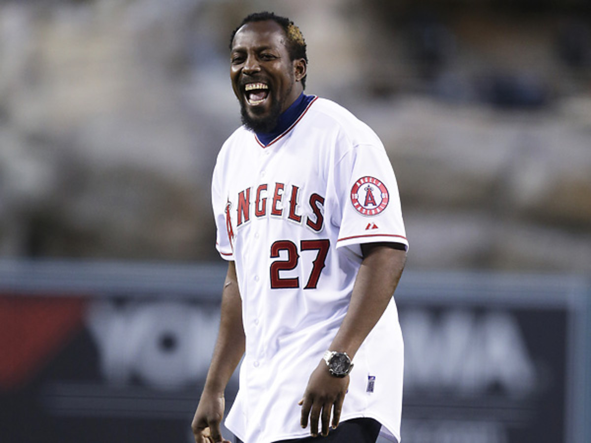 One of the best Angels of the 2000s, Vladimir Guerrero threw out the ceremonial first pitch on Monday. (Jae C. Hong/AP)