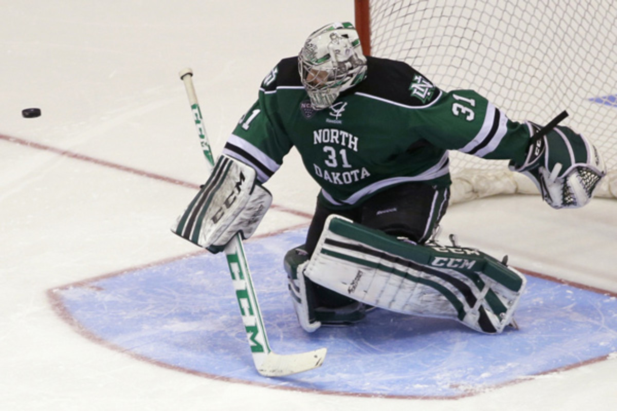 North Dakota goalie Zane Gothberg starred in backstopping the team to the Frozen Four. (Al Behrman/AP)